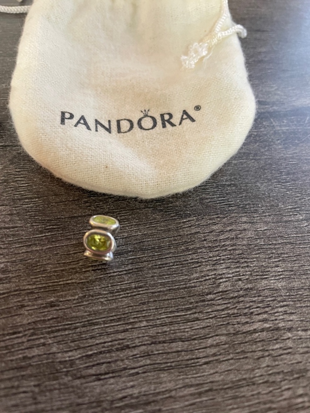 Pandora Silver Charm with Green Stone
